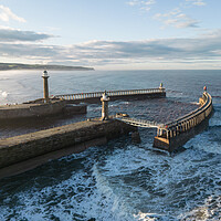 Buy canvas prints of Whitby Harbour Walls by Apollo Aerial Photography