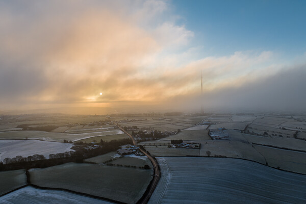 Emley Moor Winters Dawn Picture Board by Apollo Aerial Photography