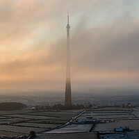 Buy canvas prints of Emley Moor Mast Sunrise Mist by Apollo Aerial Photography