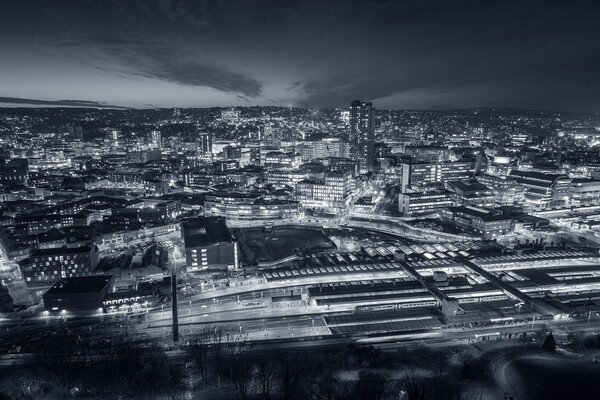 sheffield skyline in black and white Picture Board by Apollo Aerial Photography