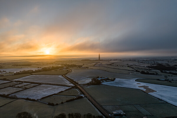 Emley Moor Misty Sunrise Picture Board by Apollo Aerial Photography