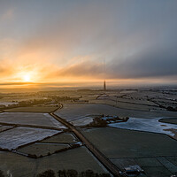 Buy canvas prints of Emley Moor Misty Sunrise by Apollo Aerial Photography