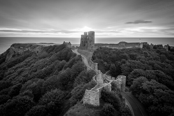 Scarborough Castle Black and White Picture Board by Apollo Aerial Photography