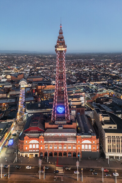 Blackpool Tower at Dusk Picture Board by Apollo Aerial Photography