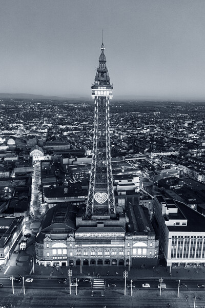 Blackpool Tower Mono Picture Board by Apollo Aerial Photography
