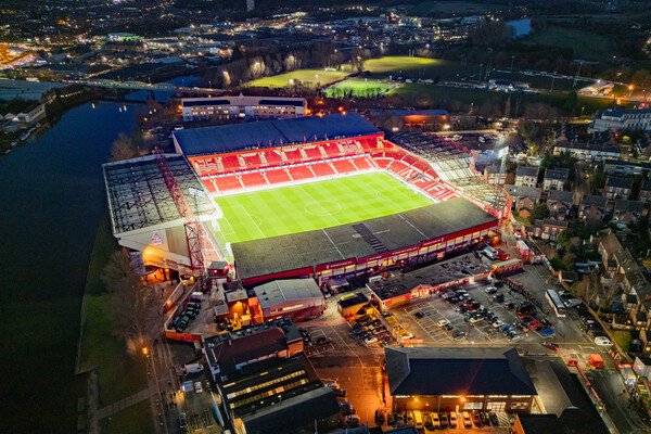The City Ground at Night Picture Board by Apollo Aerial Photography
