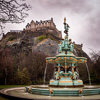 Buy canvas prints of Ross Fountain Edinburgh Castle Backdrop by Apollo Aerial Photography