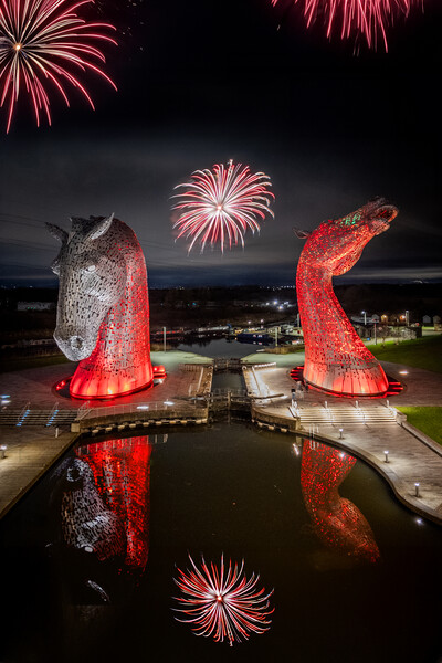 The Kelpies Falkirk In red Picture Board by Apollo Aerial Photography