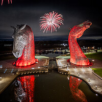 Buy canvas prints of The Kelpies Falkirk In red by Apollo Aerial Photography