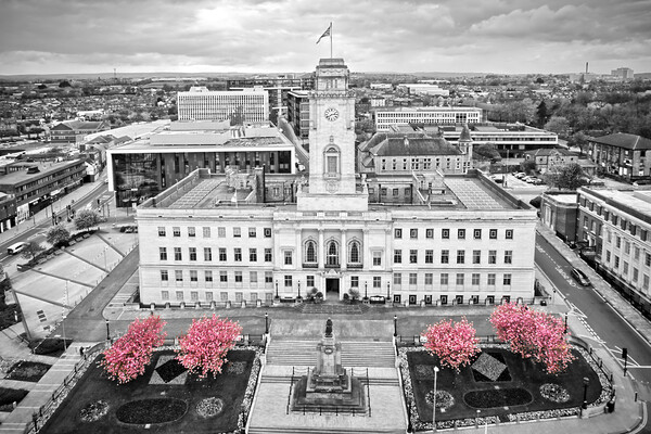 Barnsley Town Hall Blossom Picture Board by Apollo Aerial Photography