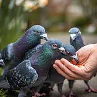 Buy canvas prints of Pigeons feeding from a hand  by Kirsty Barber