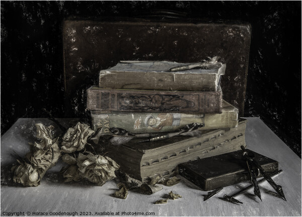 Still life with old books Picture Board by Horace Goodenough