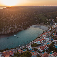 Buy canvas prints of Aerial drone beach and sea view at sunset Cala En  by Samuel Foster