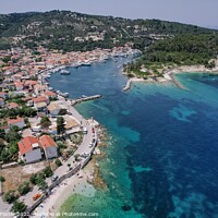 Buy canvas prints of Aerial View Small Greek town Paxos in Corfu Marina by Samuel Foster