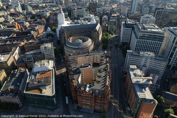 Manchester City Centre Drone Aerial View Above Building Work Sky Picture Board by Samuel Foster
