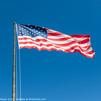 Buy canvas prints of American USA Flag flying on a clear blue sky by Samuel Foster