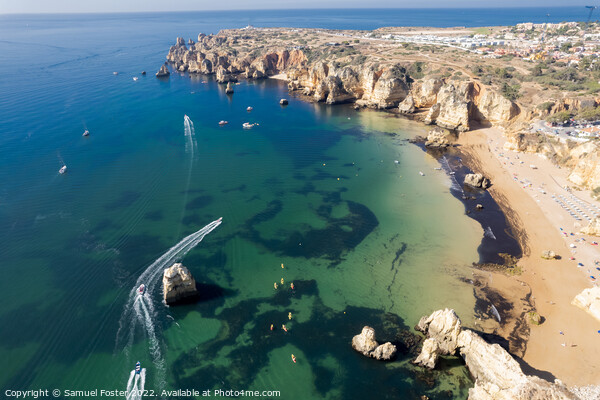 Ponta da Piedade with over rocks near Lagos in Algarve, Portugal Picture Board by Samuel Foster