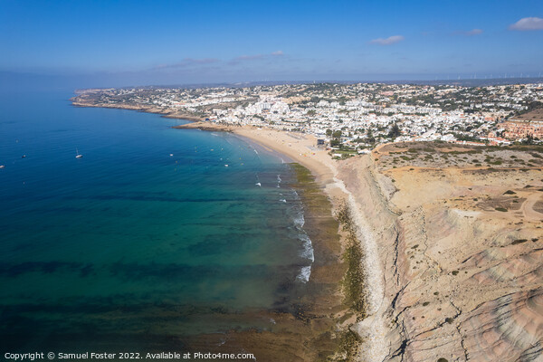 Drone Aerial Praia Da Luz Beach Lagos Portugal Algarve Picture Board by Samuel Foster