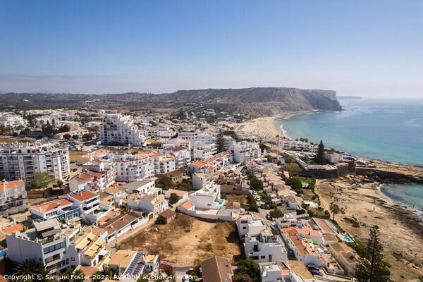 Drone Aerial Praia Da Luz Beach Lagos Portugal Algarve Picture Board by Samuel Foster