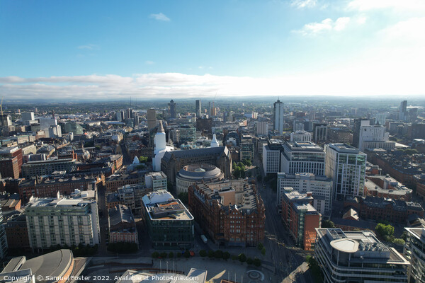 Manchester City Centre Drone Aerial View Above Building Work Sky Picture Board by Samuel Foster