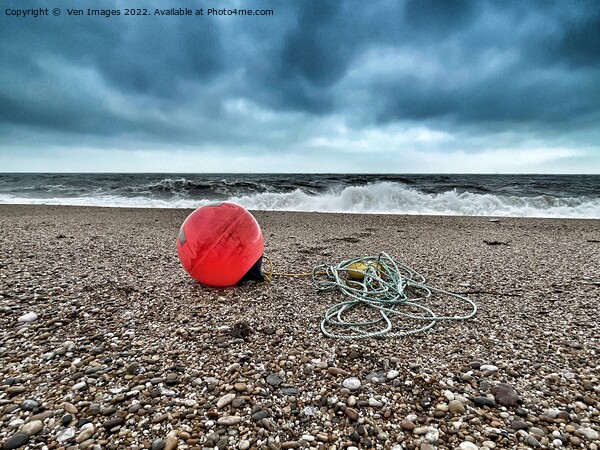 Beach and buoy on A Devon Beach Picture Board by  Ven Images