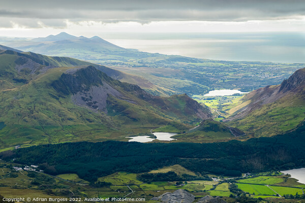 Nantlle Valley to the Sea, Snowdonia, Wales Picture Board by Adrian Burgess