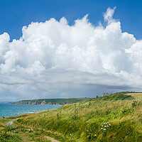 Buy canvas prints of Cumulus Clouds over Beacon Crag, Porthleven by Adrian Burgess