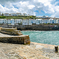 Buy canvas prints of Houses Along Porthleven Harbour, Cornwall by Adrian Burgess