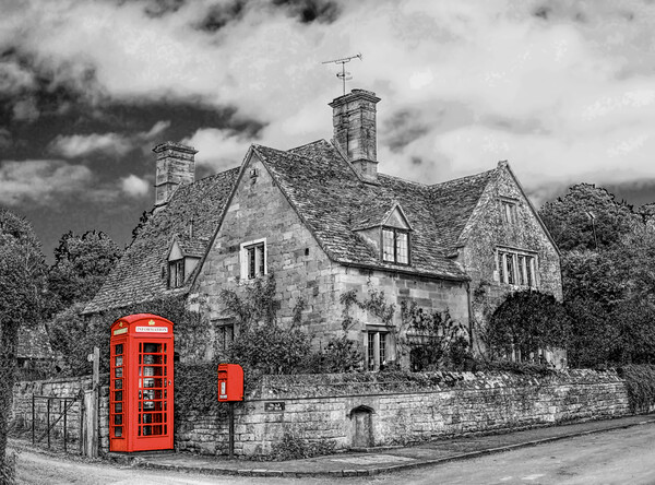 Cotswolds Stanton Phone Box Picture Board by Zenith Photography