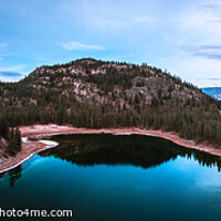 Buy canvas prints of turquoise lake on the edge of a mountain with blue by steeve raye