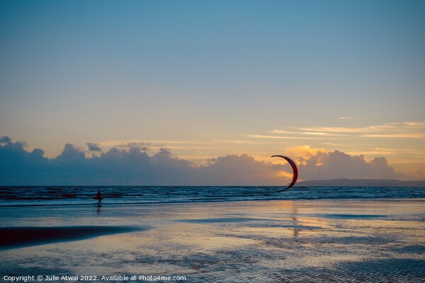 Kitesurfer at Sunset Picture Board by Julie Atwal