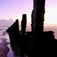 Buy canvas prints of Purple sunset at Camber beach by Julie Atwal