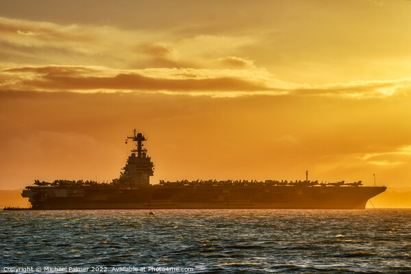 USS Gerald R Ford sunset Picture Board by Michael Palmer