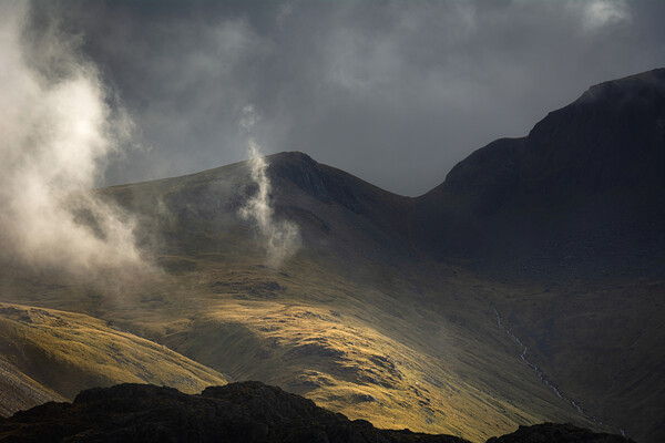Wispy clouds floating over Green Gable, the Lake District Picture Board by Alan Wise