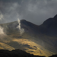 Buy canvas prints of Wispy clouds floating over Green Gable, the Lake District by Alan Wise