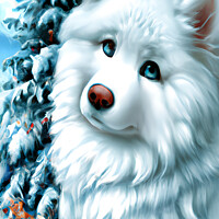 Buy canvas prints of Beautuful White Angel Samoyed Puppy by Dina Rolle