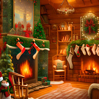 Buy canvas prints of Beautiful Cozy Christmas Cabin by Dina Rolle