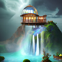 Buy canvas prints of Mystical Waterfall Town by Dina Rolle