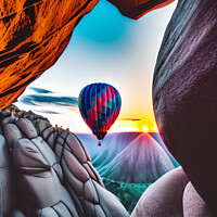 Buy canvas prints of Hot Air Balloon over Rocky Mountain at Sunset by Dina Rolle