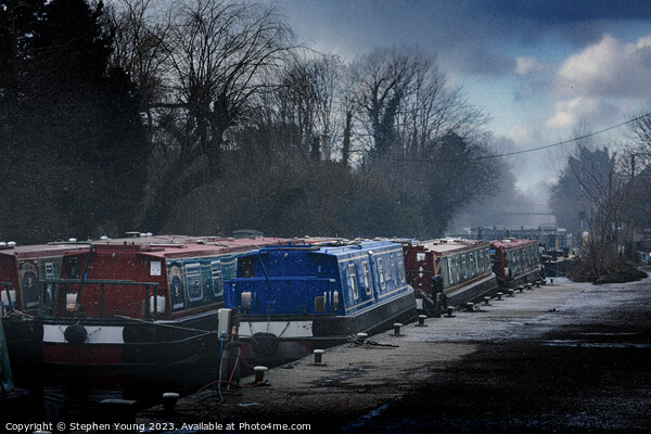 Narrow Boats in Winter Picture Board by Stephen Young