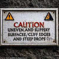 Buy canvas prints of Coastal Footpath Sign, Caution by Stephen Young
