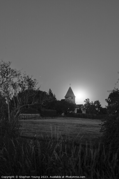 Moonrise over 12th Century Parish Church of St Mar Picture Board by Stephen Young