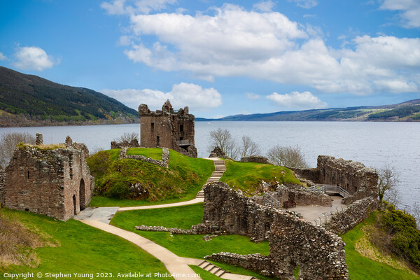Urquhart Castle Standing Tall Against Loch Ness Picture Board by Stephen Young