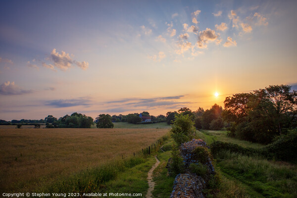 Sunrise at Calleva's Old Roman Wall & 12th-century Picture Board by Stephen Young