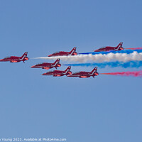 Buy canvas prints of Red Arrows Horizontal Flight by Stephen Young