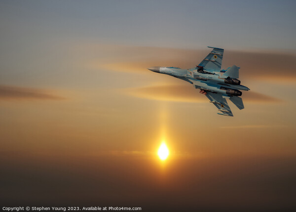 Ukrainian SU-27 Flanker into the Sunset Picture Board by Stephen Young