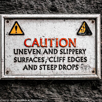 Buy canvas prints of Weathered Caution: Sign of the Sea Wall by Stephen Young