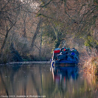 Buy canvas prints of River Gypsy in Winter: Narrow Boat on the Kennet and Avon Canal by Stephen Young