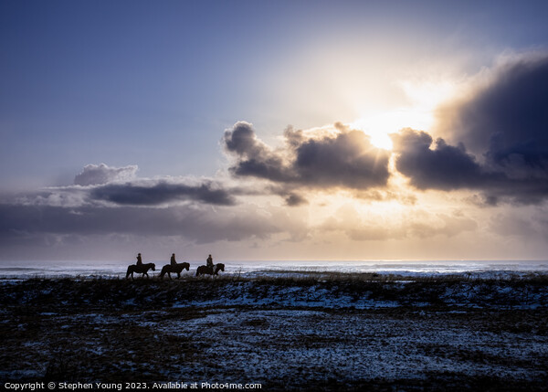 Silhouettes in the Storm: Icelandic Riders and Ponies Picture Board by Stephen Young