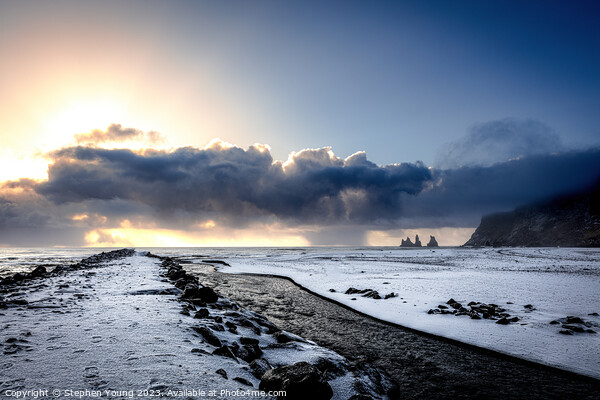 Fire and Ice: Icelandic Seascape at Sunset Picture Board by Stephen Young